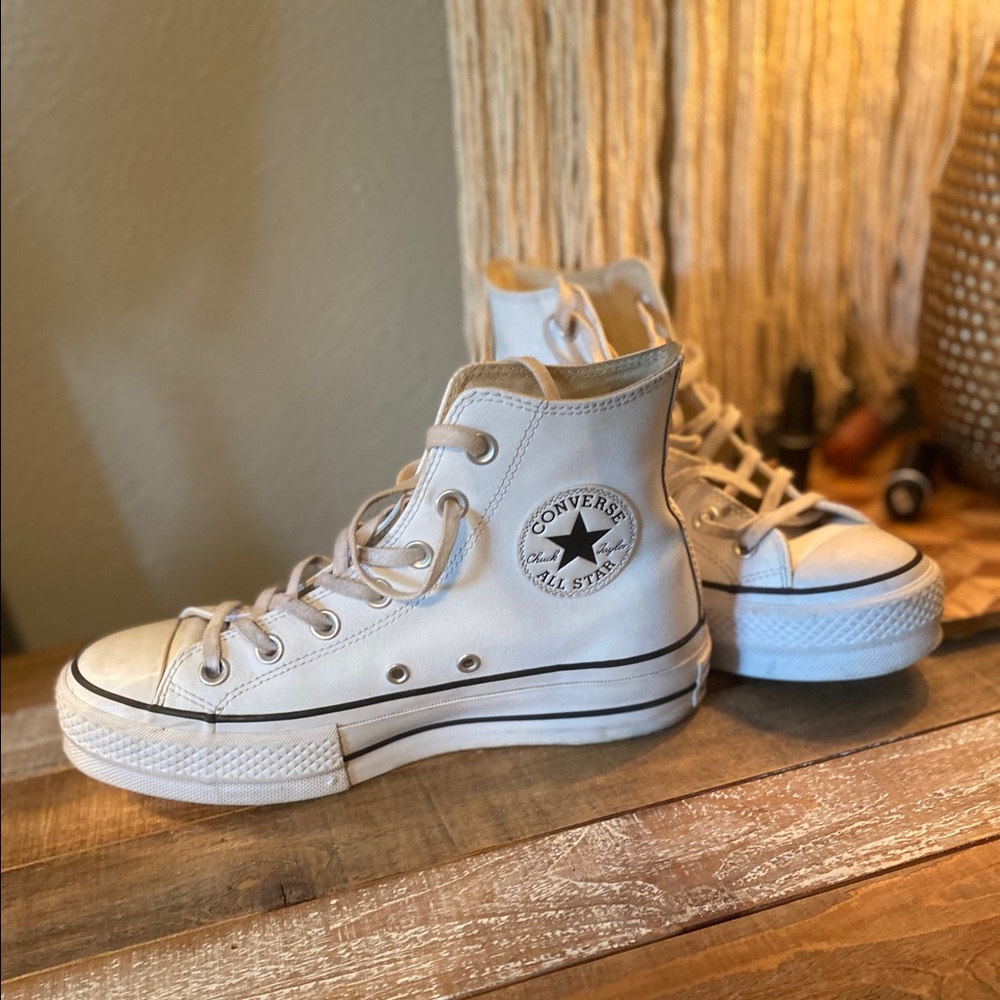White Leather Platform Converse Sneakers